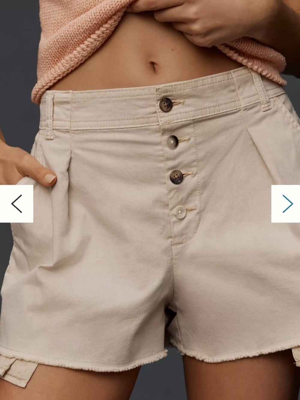Anthropologie High-Waist Button-Front Cream Shorts (Read Description)